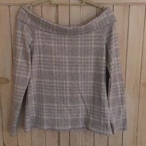 Gray & white plaid off the shoulder top